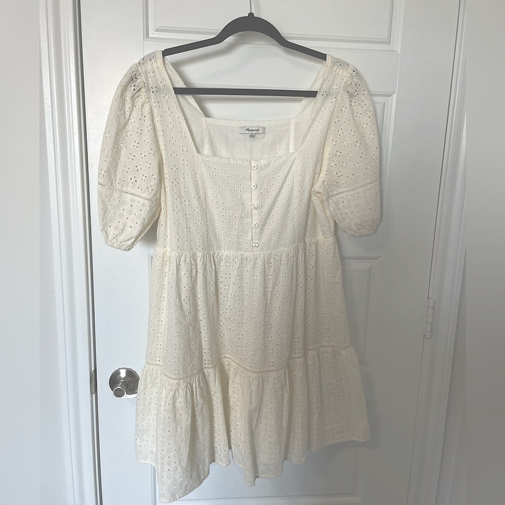 Size 10 Madewell Cream colored, lace/eyelet puff-sleeve dress, NEVER WORN!